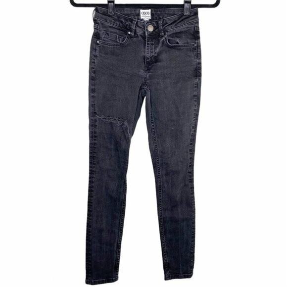 ASOS Denim Black Distressed Skinny Jeans 25 - Picture 1 of 9